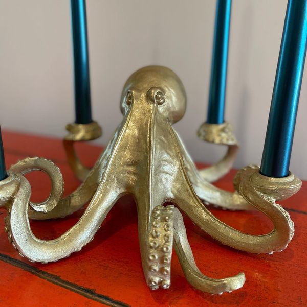 Gold Octopus Candlestick Holder